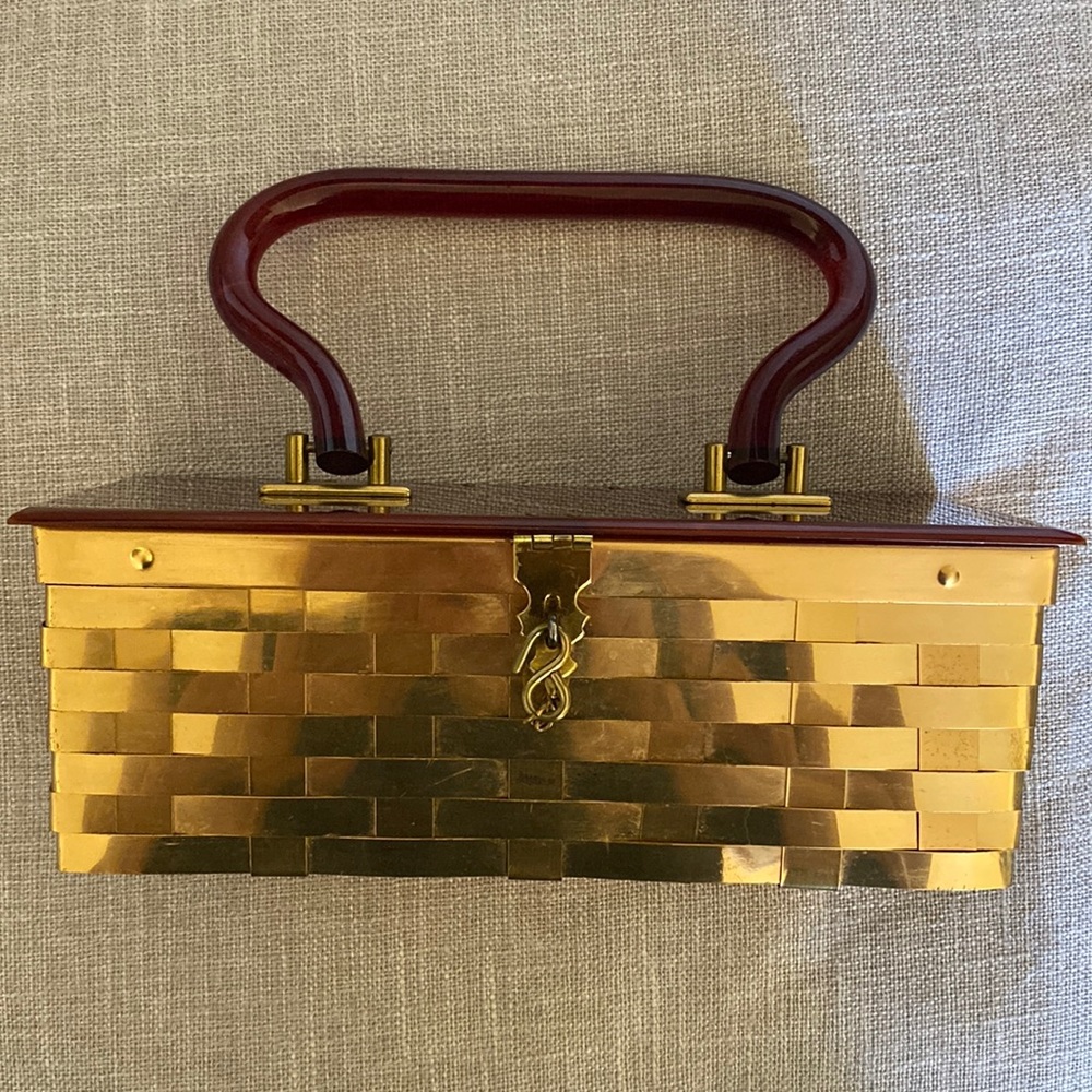 50’S Metal Basket Weave and Tortoise Shell Lucite Purse by Dorset Rex